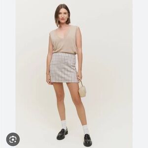 NWT Reformation Suzie Skirt - Brown / Blue Check - Medium